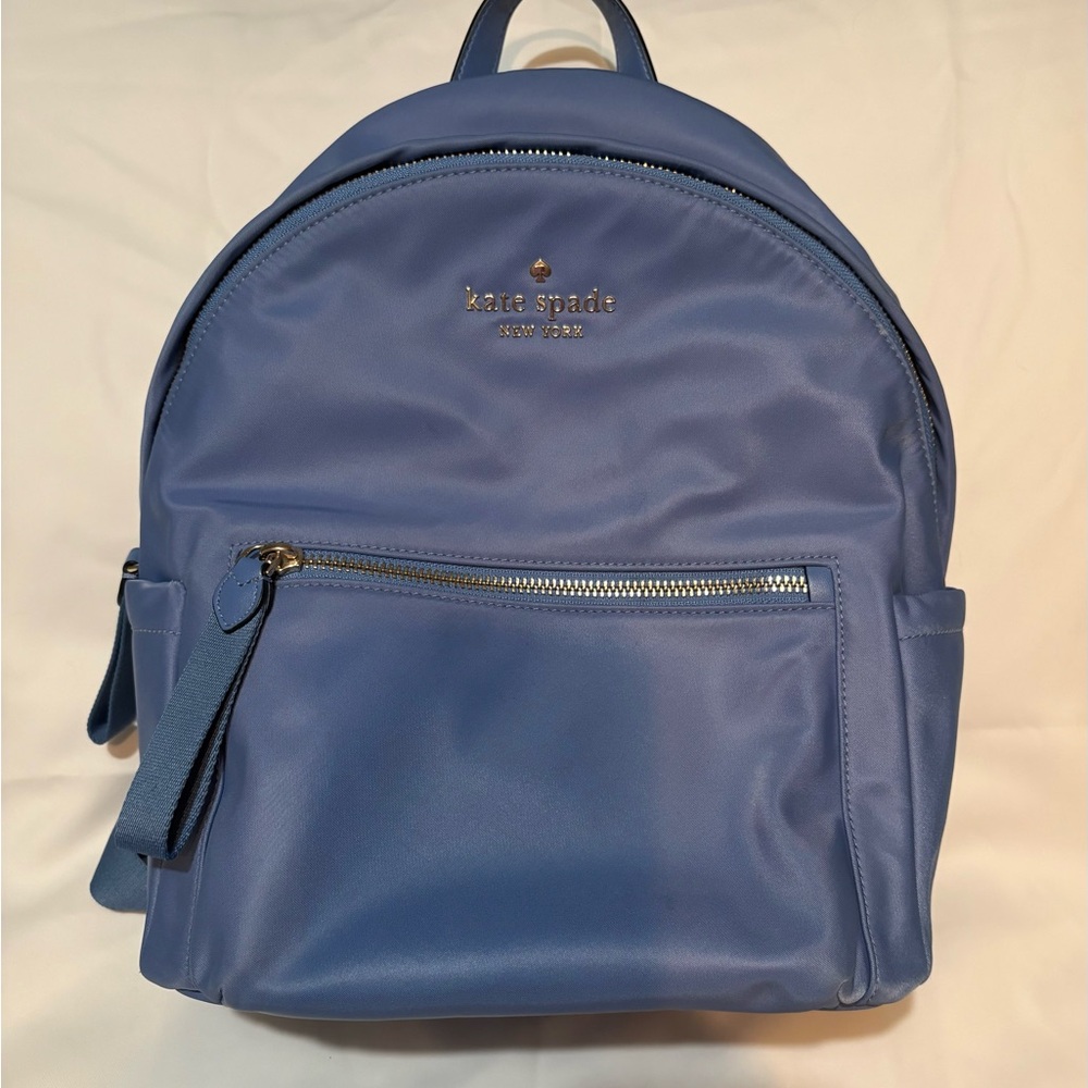 kate spade blue nylon backpack with front zip pocket
